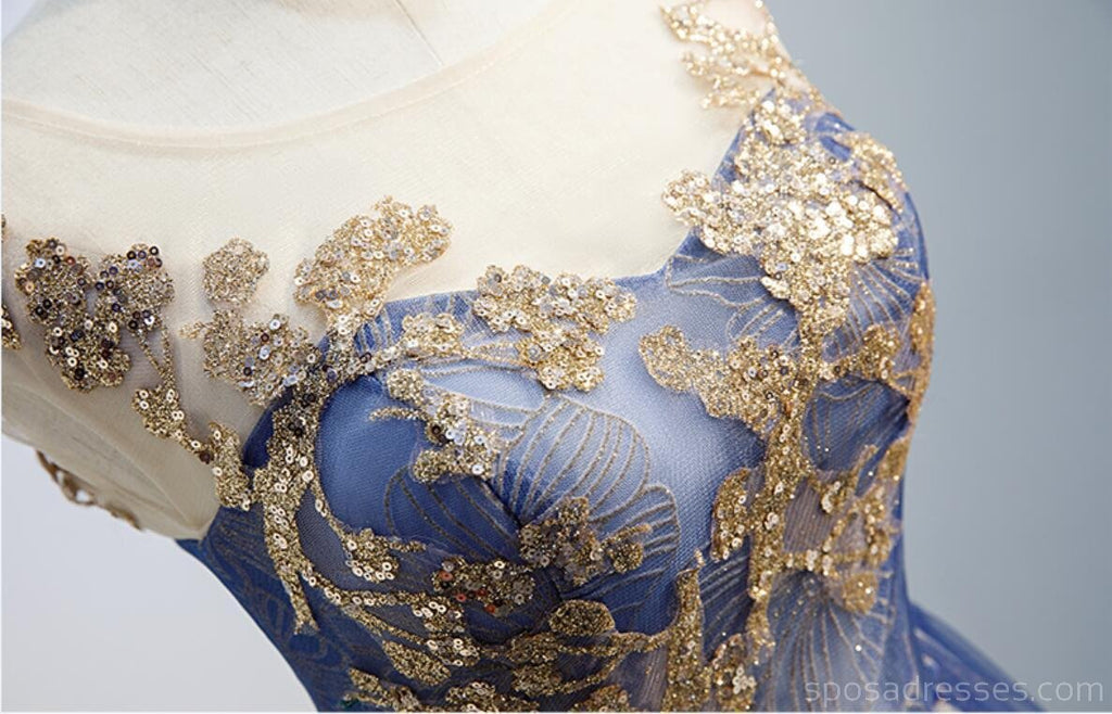 Scoop Cap Sleeves Gold-Pailletten-Billig Homecoming Kleider Online, Billig Kurze Prom Kleider, CM764