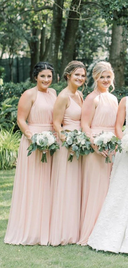 Αντιστοιχία Blush Pink Chiffon Long Bridesmaid Dresses Online, Φτηνές παράνυμφοι φορέματα, WG713