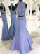 Sexy Open Back Two Pieces Lilac Halter Beading Custom Long Evening Prom Dresses, 17376