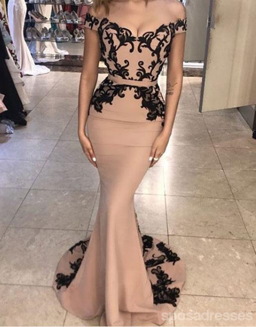 Sexy Off Shoulder Black Lace Mermaid Long Evening Prom Dresses, Popular Cheap Long Custom Party Prom Dresses, 17338