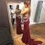 Sexy Two Pieces Beaded Dark Red Mermaid Long Evening Prom Dresses, 17571