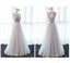 Gray Lace Beaded Soft Tulle Long Bridesmaid Dresses, BD018