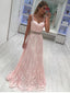 Φορέματα από δαντέλα σε ανοιχτό ροζ δαντέλα με μακρύ βραδινό βραδινό φόρεμα, 17510