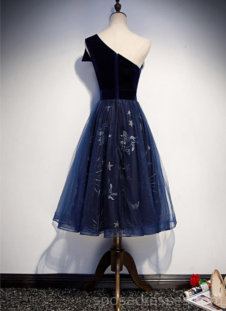 Eine Schulter schwarz Pailletten einzigartige Marine blau günstige Homecoming Kleider Online, günstige kurze Prom Kleider, CM767