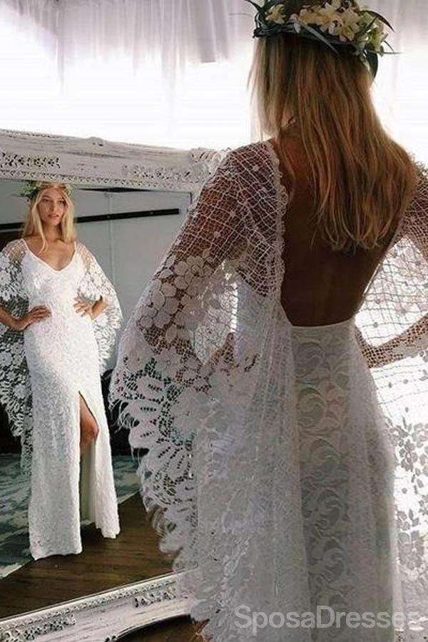 Backless Side Schlitz Lace Mermaid Billig Hochzeit Kleider Online, Preiswerte Einzigartige Brautkleider, WD588