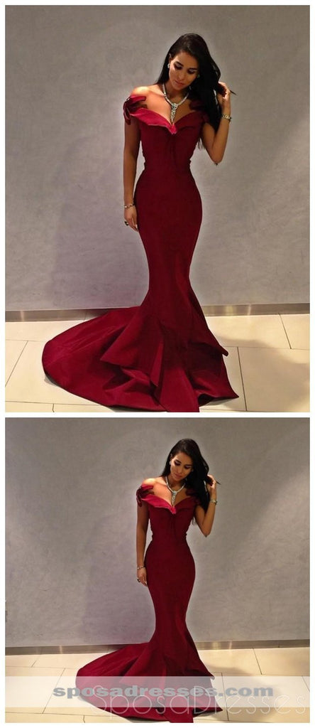 Off Shoulder Simple Maroon Long Evening Prom Dresses, Cheap Sweet 16 Dresses, 18304