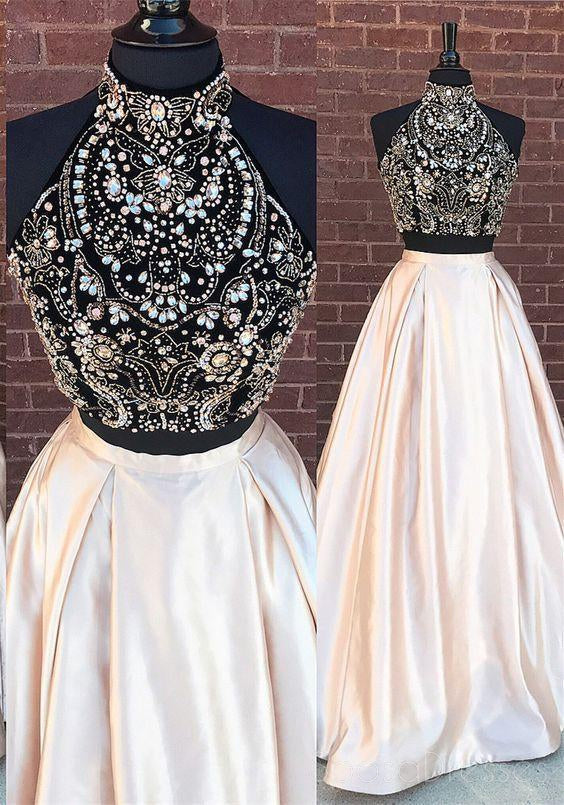 Sexy Two Pieces Heavily Beaded Blush Pink Skirt Evening Prom Dresses, Popular 2018 Party Prom Dresses, Custom Long Prom Dresses, Cheap Formal Prom Dresses, 17202