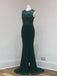 Sexy Open Back Emerald Green Side Slit Mermaid Sequin Lace Long Evening Prom Dresses, Popular Cheap Long Custom Party Prom Dresses, 17315