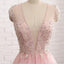 Sexy See Through Deep V Neckline Blush Pink Evening Prom Dresses, Popular Beaded Party Prom Dress, Custom Long Prom Dresses, Cheap Formal Prom Dresses, 17152