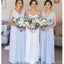 V Neck Blau Chiffon Billig Lang Billig Bridesmaid Dresses Online, WG673