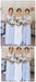 V Neck Blau Chiffon Billig Lang Billig Bridesmaid Dresses Online, WG673
