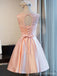 Scoop Neckline Peach Lace Cute Homecoming Prom Dresses, Affordable Short Party Prom Dresses, Perfect Homecoming Dresses, CM311