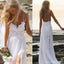 Απλό Σπαγγέτι Λευκό Lace Πλευρά Σχισμή του Γάμου Φορέματα Για το Γάμο στην Παραλία, WD0047