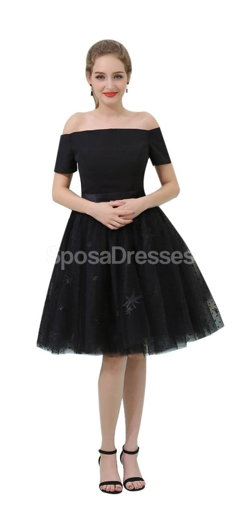 Κοντά μανίκια ώμου Μαύρα φθηνά Homecoming φορέματα σε απευθείας σύνδεση, φθηνά κοντομάνικα φορέματα, CM808