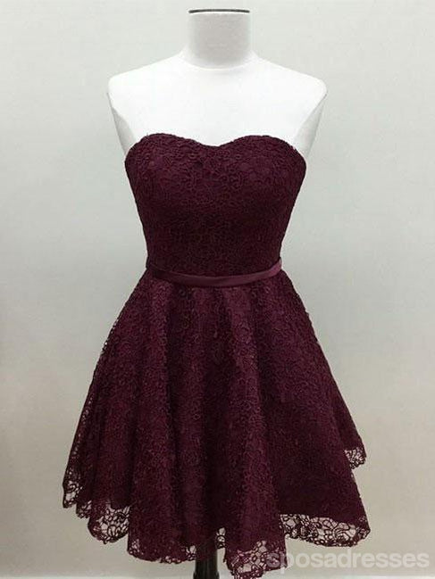 Sweetheart Cute Simpe Maroon Short Lace Homecoming Φορέματα 2018, CM491