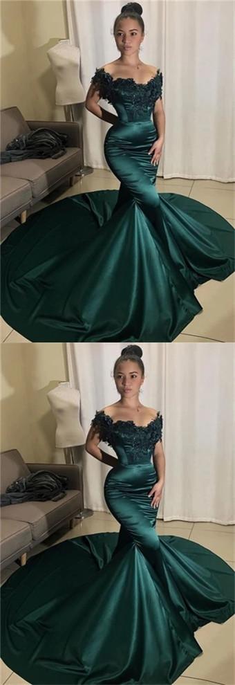 Sexy Emerald Green Mermaid Off Shoulder Long Prom Dresses Online,12734