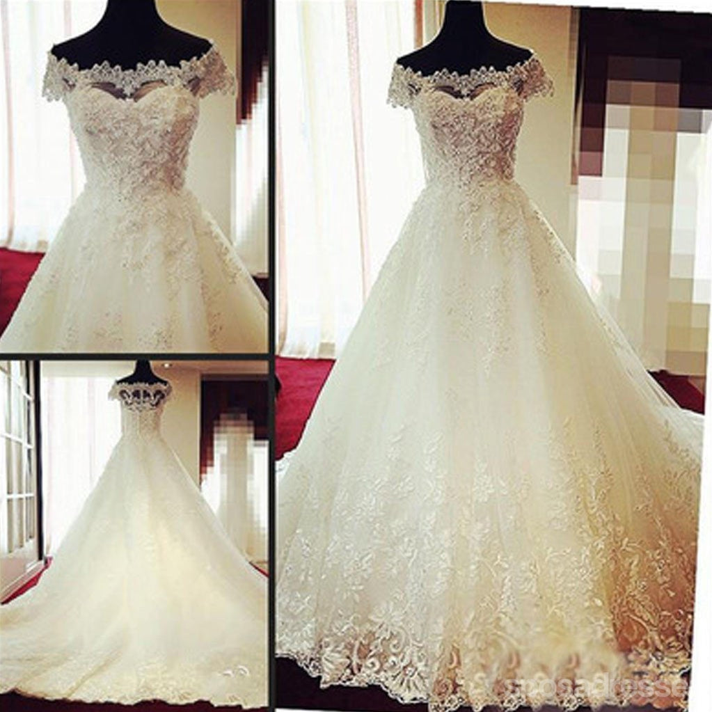 Gorgeous Off Shoulder Cap Sleeve Vantage Lace Wedding Party Dresses, Dresses For Wedding, WD0004