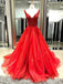 Two Straps V Neck Bright Red A line Long Custom Evening Prom Dresses, 17454