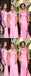 Pink Mermaid Off Shoulder Side Slit Cheap Long Bridesmaid Dresses,WG1590