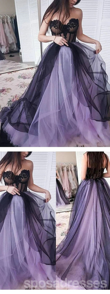 Black-Purple A-line Sweetheart Cheap Long Prom Dresses Online,13078