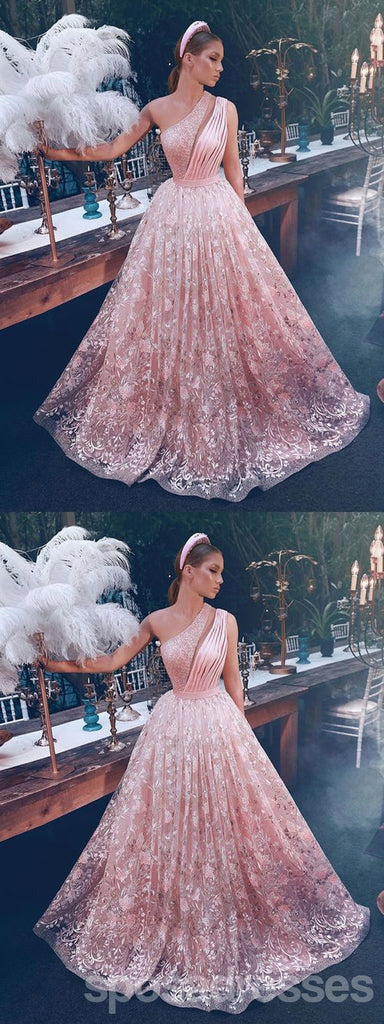 Gorgeous Pink A-line One Shoulder Maxi Long Prom Dresses,Evening Dresses,13191