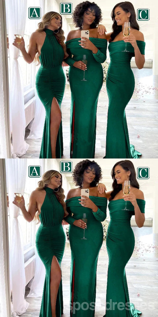 Mismatched Emerald Green Mermaid Cheap Long Bridesmaid Dresses,WG1307