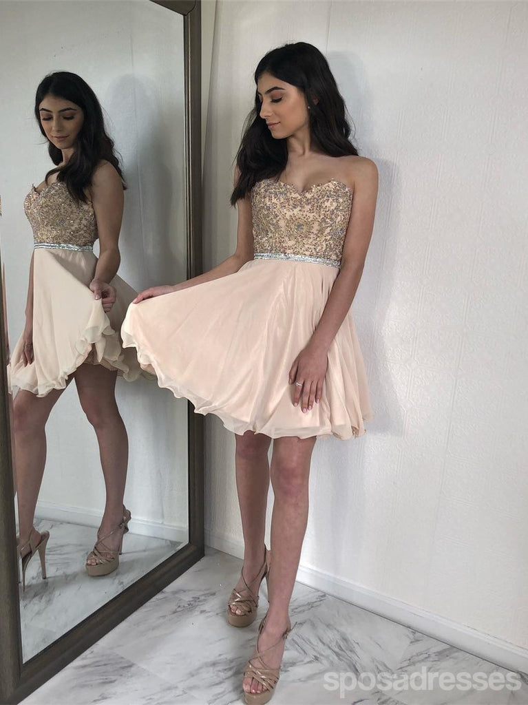 Champagne Sweetheart Lace Beaded Short Cheap Homecoming Kleider Online, CM581