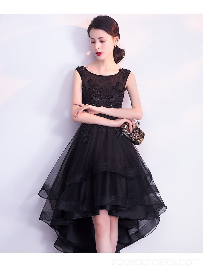 Black Scoop High Low Lace Cheap Homecoming Dresses Online, Cheap Short Prom Dresses, CM779