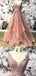 V-neck Dusty Peach Tulle A-line vestidos de fiesta de noche larga, vestidos de fiesta personalizados baratos, 18624