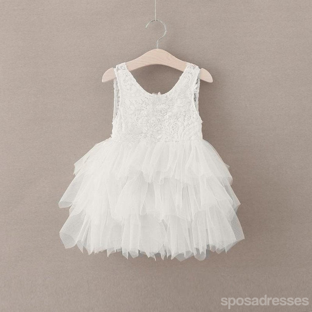 Scoop Neckline Lace Top Tulle Popular Tulle Flower Girl Dresses, Cheap Little Girl Dresses,  FG018