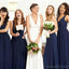 V Hals marineblauer Chiffon lange preiswerte Brautjungfer zieht sich online, WG609 an