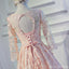 Long Sleeve Light Peach Open back Lace Cute Homecoming Prom Dresses, Affordable Short Party Prom Dresses, Perfect Homecoming Dresses, CM317