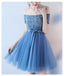Kurze Ärmel Off Schulter Blau Spitze Billig Homecoming Dresses Online, Günstig Short Prom Dresses, CM781