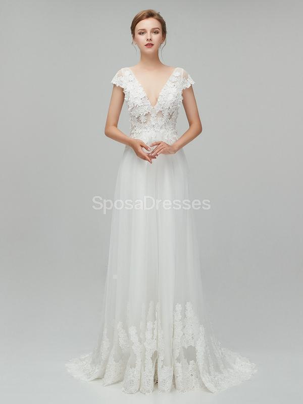 Sehen Sie durch Backless Cap Sleeves Günstige Brautkleider Online, einzigartige Brautkleider, WD562
