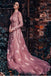 Προκλητικός Ανοίξτε Πίσω το Ροζ Μακρύ Μανίκι Δαντέλα Μακρύ Βράδυ Φορέματα Prom, 17484