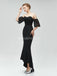 Short Sleeves Lace Mermaid High Low Black Cheap Bridesmaid Dresses, WG581
