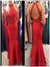 Sexy Open Back Halter Red Mermaid Long Evening Prom Dresses, 17486