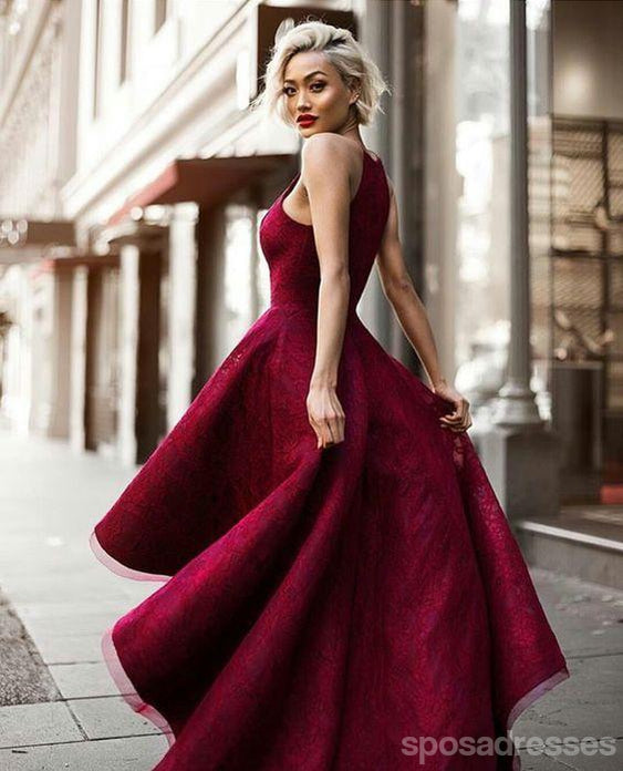 Halter Cute Dark Red High Low Lace Homecoming Dresses 2018, CM511
