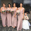 Einfache Träger Dusty Pink Lange Günstige Brautjungfernkleider Online, WG207