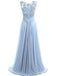 Light Blue Lace See Through Chiffon Long Evening Prom Dresses, 17529