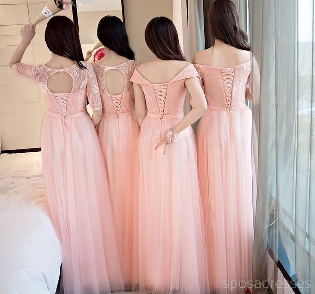 Mismatched Peach Lace Tulle Long Bridesmaid Dresses, BD005