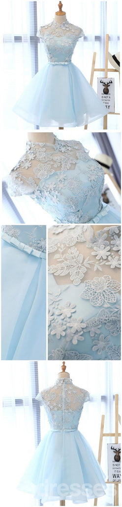Υψηλό λαιμόκοψη ανοικτό μπλε χαριτωμένα φορέματα χορού Homecoming, προσιτά γλυκά 16 Φορέματα, CM331