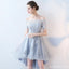 Short Sleeve Off Shoulder High How Dusty Blue Cheap Homecoming Dresses, CM513