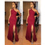 Dark Red Side Slit sirena barato largo barato vestidos de dama de honor en línea, WG642