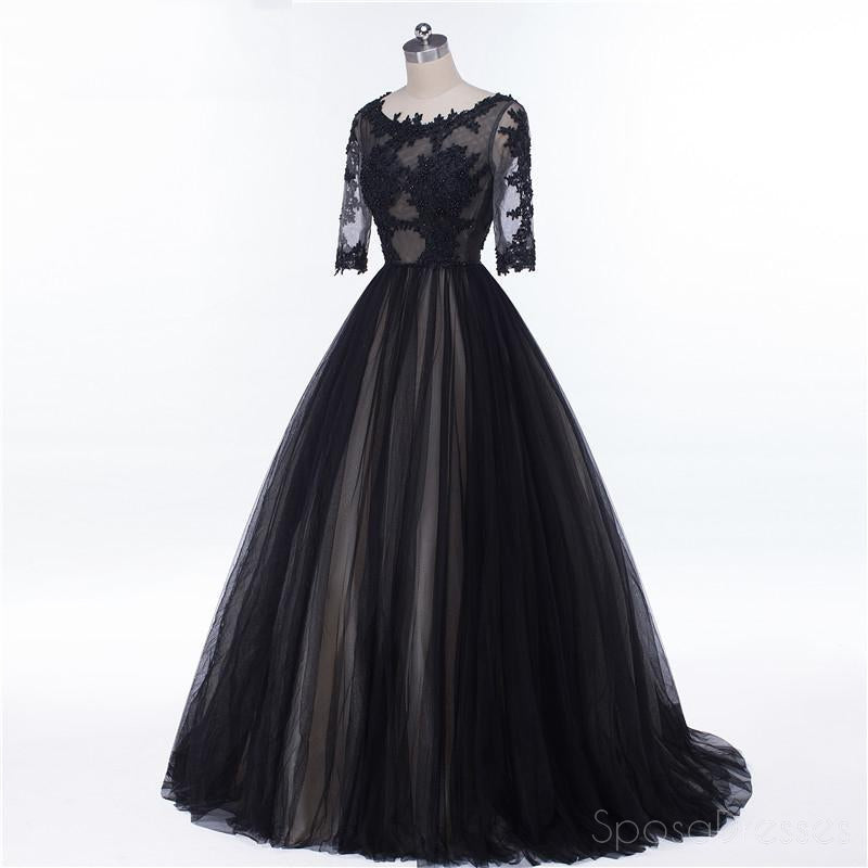 Sexy Backless Long Sleeve Black See Through Lace Beaded Long Evening Prom Dresses, Popular Cheap Long 2018 Party Prom Dresses, 17229