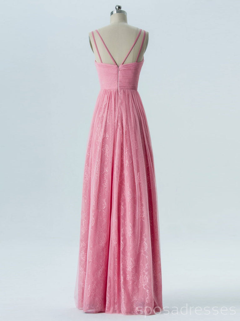 V Neck Pink Lace Φθηνά φορέματα παράνυμφων σε απευθείας σύνδεση, WG288
