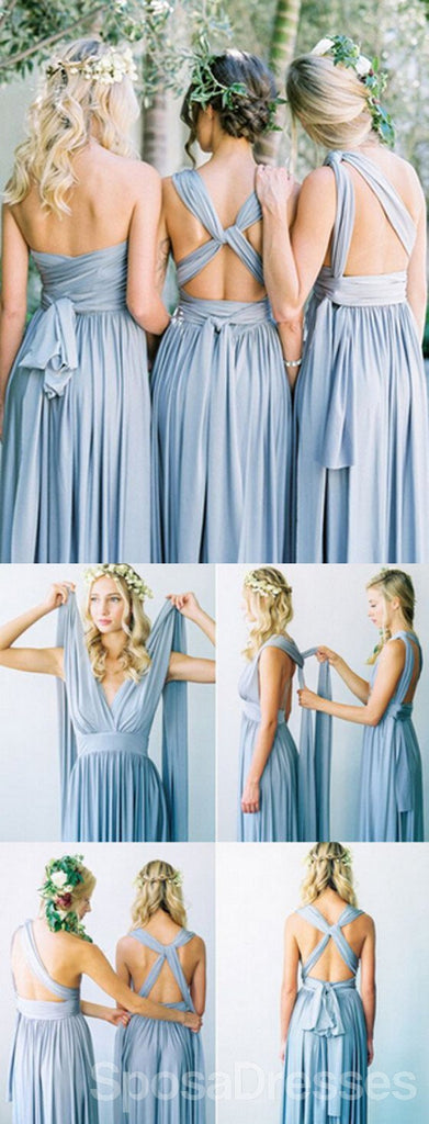 Simple Blue Jersey High Quality Floor-Length Cheap Bridesmaid Dresses, WG80