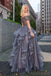 Off Shoulder See Through Beaded Grey Beaded A line Long Evening Prom Dresses, 17533