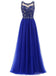 Royal Blue Lace Beaded See durch Chiffon Long Evening Prom Dresses, 17530
