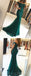 Sexy Off Shoulder Emerald Green Lace Beaded Mermaid Long Evening Prom Dresses, Popular Cheap Long Custom Party Prom Dresses, 17328